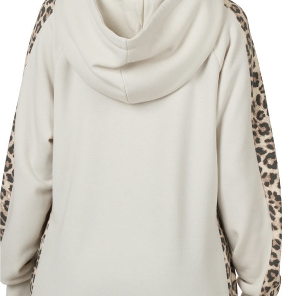 Tunic Length Hoodie with Leopard on Sleeves - Picture 2 of 2